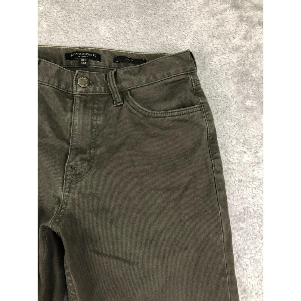 Banana Republic Jeans Men 30x30 (Tag 30x32) Traveler Slim Fit Olive Green